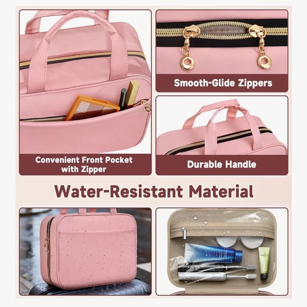 Travel Toiletry Bags, Portable Travel Bag with Hanging Hook (Pink, Small)